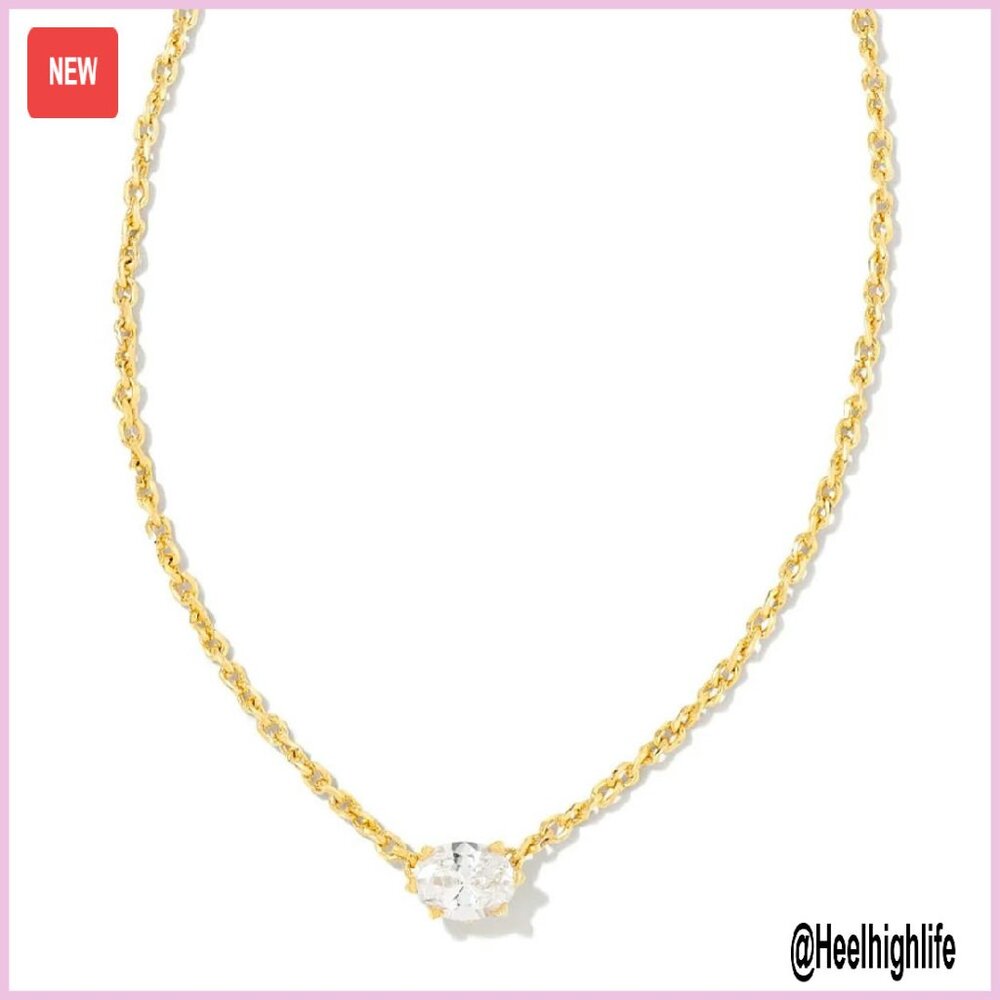 Gold Plated Pendant Necklace With Crystal 16 Chain Lobster Clasp